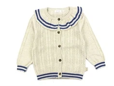 Petit Piao nature white/denim blue knit cabel collar cardigan